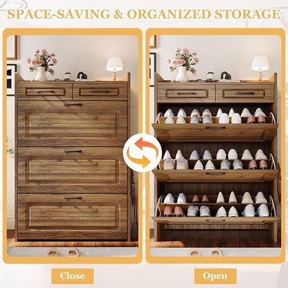 ODUWA Shoe Cabinet with 3 Flip Drawers and 2 Storage Drawers, Shoes Organizer - Image 5