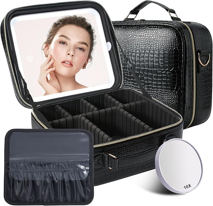 Mocado Travel Makeup Bag with LED Lighted Mirror, Travel Makeup Organizer by Mocado
