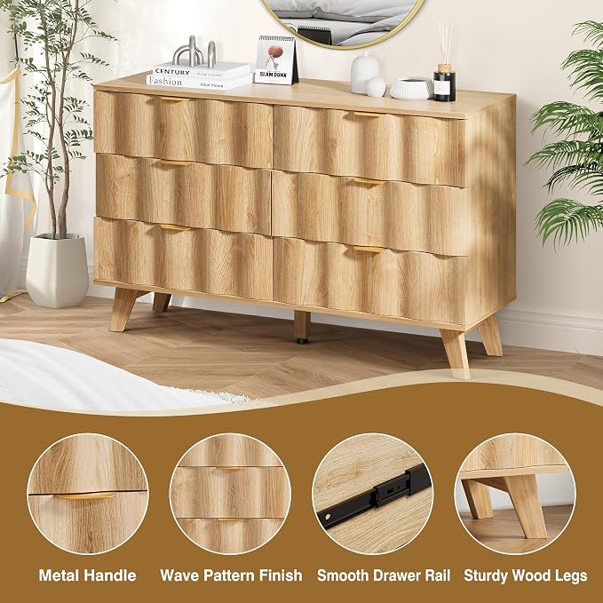 6 Drawer Dresser, Modern Fluted Storage Dresser - Image 6