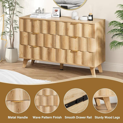 6 Drawer Dresser, Modern Fluted Storage Dresser - Image 6