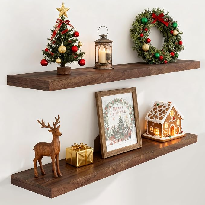 48 Inch Floating Shelves Set of 2, Rustic 48 x 9.3 Floating Shelf by FunMemories