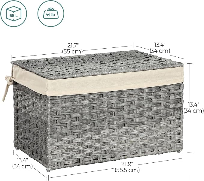 SONGMICS Storage Basket with Lid, Woven Blanket Storage Bin with Handles - Image 3