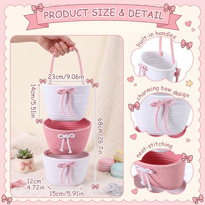 3-Tier Hanging Wall Basket Wall Mounted Woven Basket - Image 2