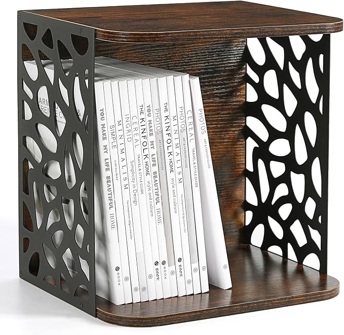 Modern Floor Magazine Rack & Holder, Rustic Wood Metal Organizer | 1 Cube by CILXGQLN