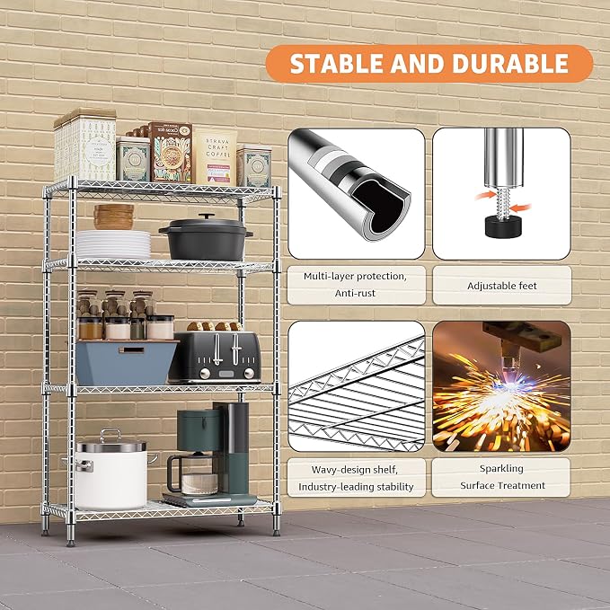 5-Shelf Storage Shelves, Wire Shelving Heavy Duty Metal Storage Shelving Unit - Image 6