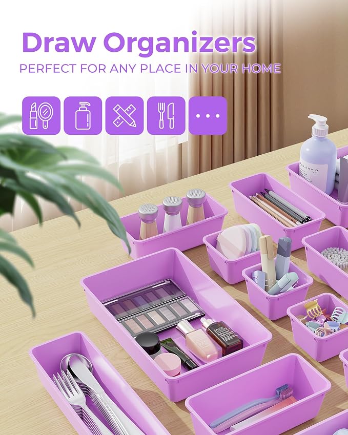 BiuLeon 25 PCS Plastic Drawer Organizers Set, 4-Sizes Vanity and Makeup - Image 3