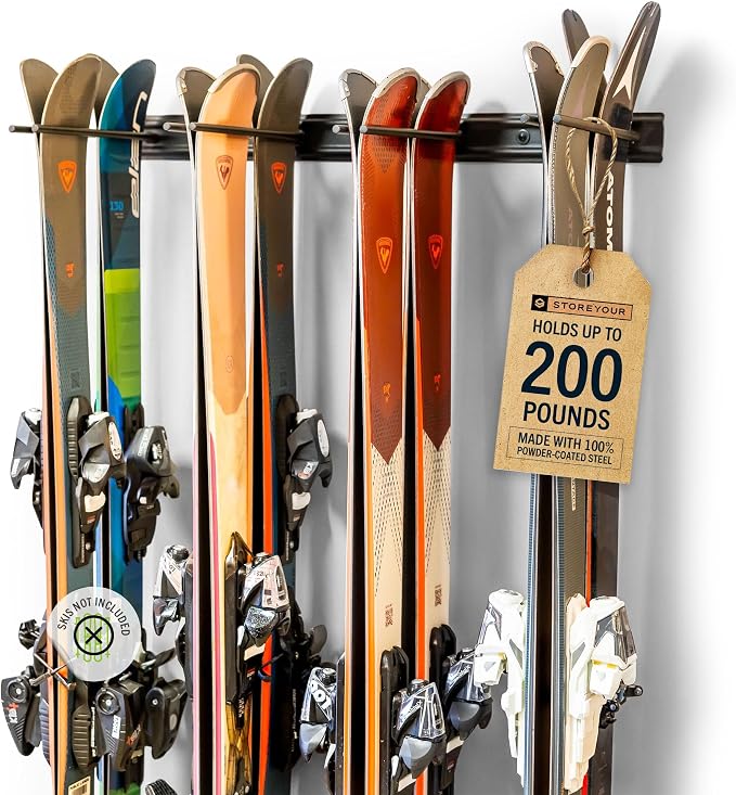 StoreYourBoard Ski Rack Wall Mount – Heavy-Duty Steel Ski Wall Mount Holds Up by StoreYourBoard