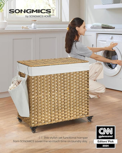 SONGMICS Laundry Hamper with Lid, 37 Gallons, Rolling Laundry Basket with Wheels - Image 2