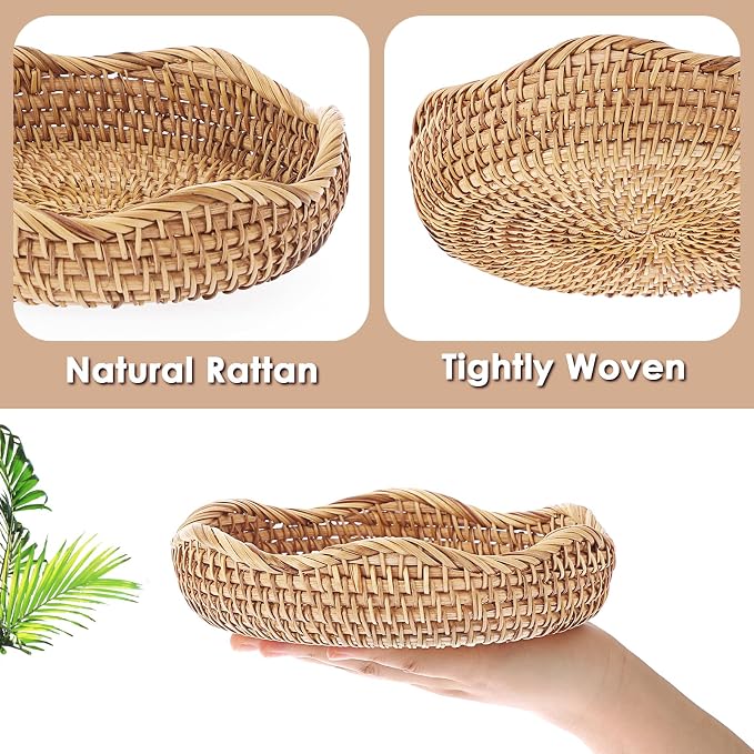 Hipiwe Round Key Basket Bowl for Entryway 7.3" Natural Rattan Fruit Bowl Woven - Image 4