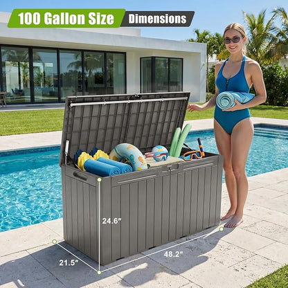 Flamaker Resin Deck Box 100 Gallon Large Outdoor Storage Box Waterproof | - Image 2