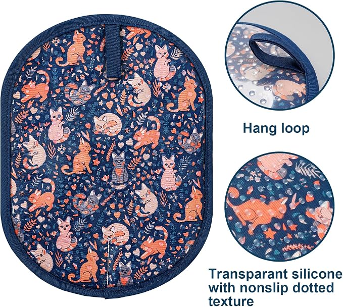 Pot Holders Set of 2 with Transparent Clear Silicone Shell and Nice Cat Flower - Image 3