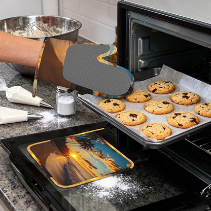 Tropical Palm Oven Mitts and Pot Holders, Sunset Trees Sea Beach Heat Resistant - Image 4