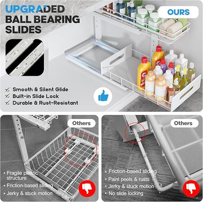Under Sink Organizer Upgrade To Professional Rails, 2-Tier Dual Pull Out - Image 3