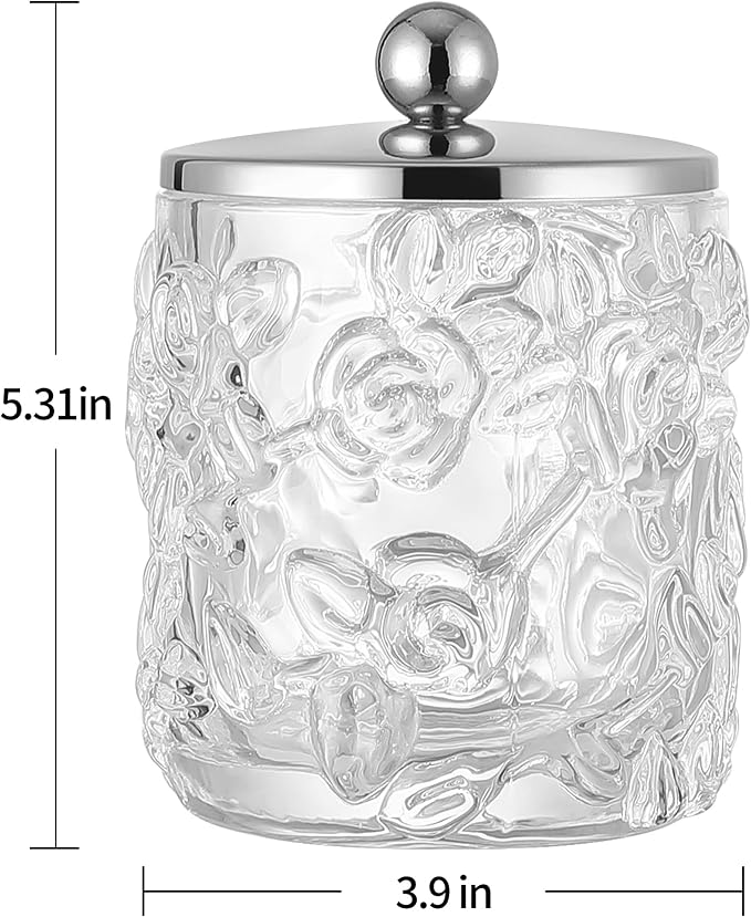 Clear Transparent Apothecary Floral Embossed Glass Jar - Image 2