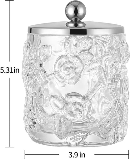 Clear Transparent Apothecary Floral Embossed Glass Jar - Image 2