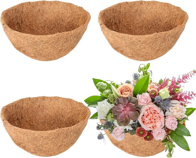4 Pack 16 Inch Hanging Basket Coco Liners Replacement, 100% Natural Round by Legigo