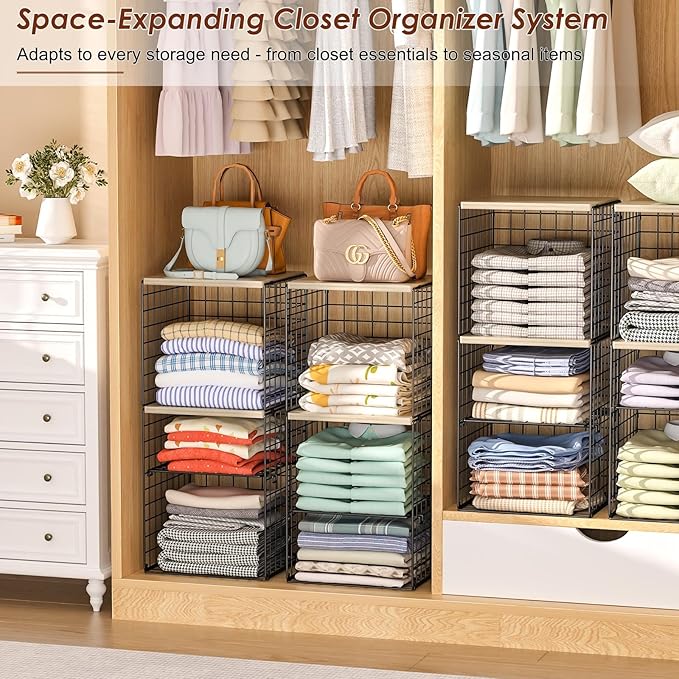 2 Pack Closet Organizer System, Extra Tall Stackable Closet Shelves | Large - Image 2