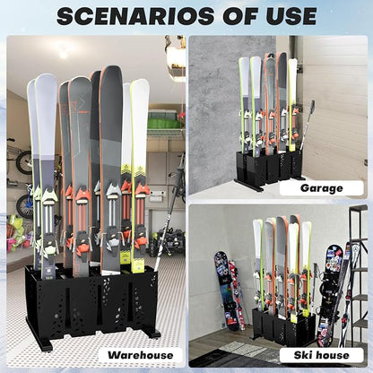 Ski Storage Rack for Garage, 8 Pair Heavy Duty Steel Freestanding Ski Storage - Image 6