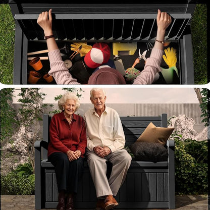 PatioZen 80 Gallon Outdoor Storage Bench Deck Box Waterproof Lockable, Outdoor - Image 7
