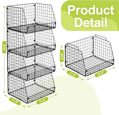 Jakyitvi 4 Pack XXL Stackable Wire Storage Basket, Extra Large Capacity Pantry - Image 7