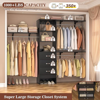 iSunirm 8FT Closet System, Wall Mount Bedroom Wardrobe - Image 3