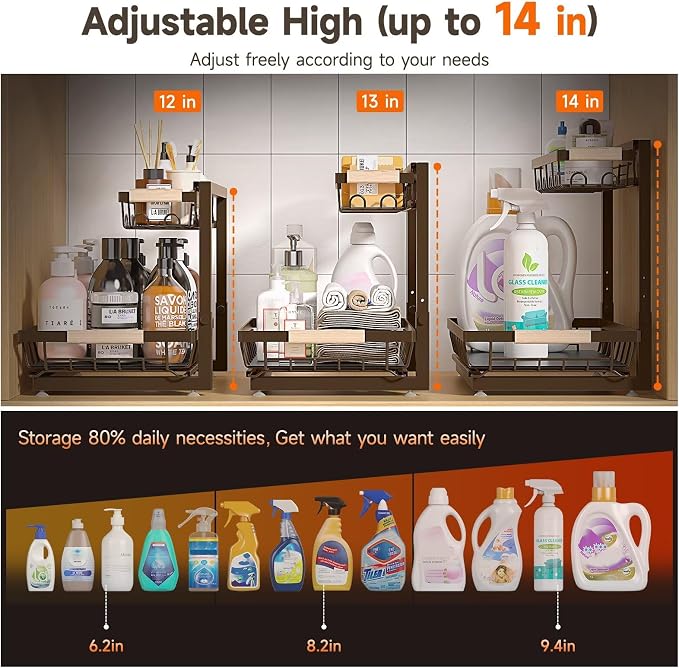 Sevenblue 2-Pack 2-Tier Height Adjustable Under Sink Organizer & Storage | - Image 3