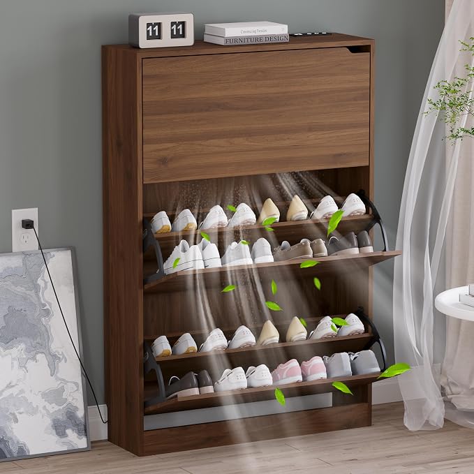 BORNOON Shoe Cabinet with Odor Control and Back Panels, Deodorizing Slim 3-Flip by BORNOON