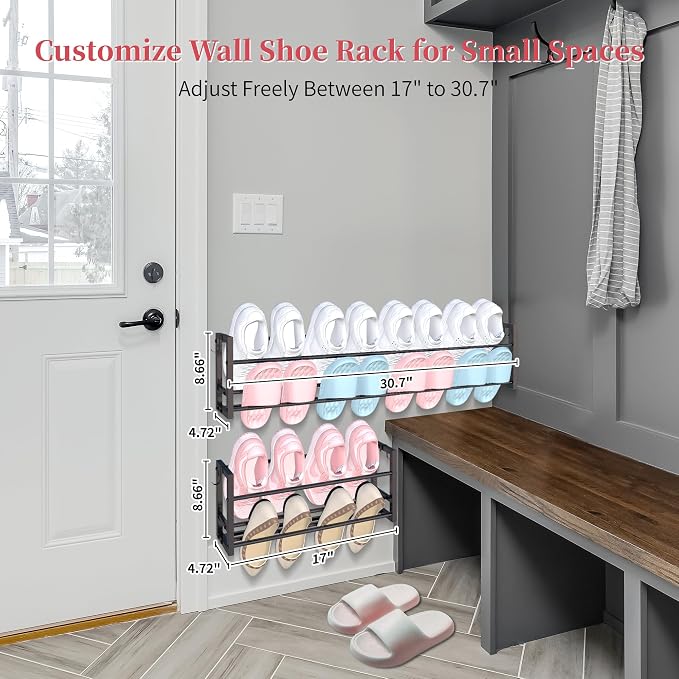 3 Pack Wall Mounted Shoe Rack for Narrow Spaces, Hanging Shoe Rack Holds 24 - Image 7