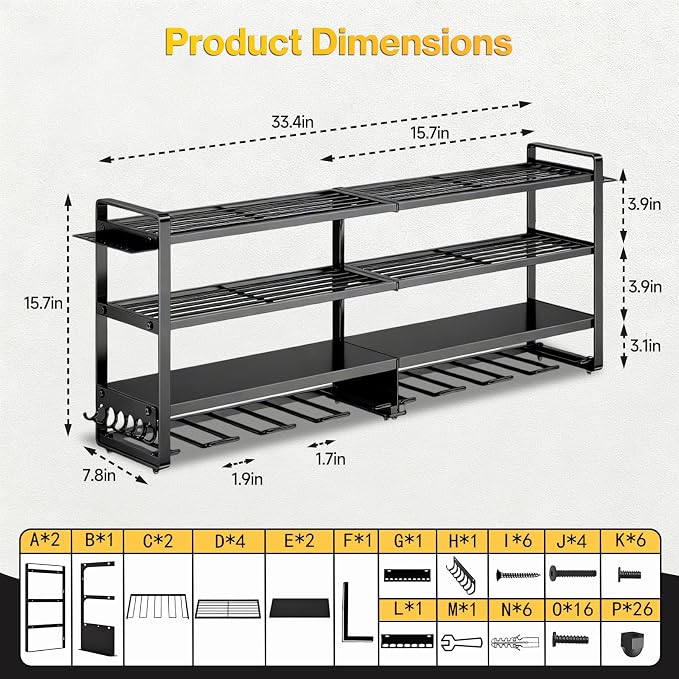 Heavy Duty 4-Tier Wall Mount Tool Rack, 8-Drill Holder & Charging Station - Image 2