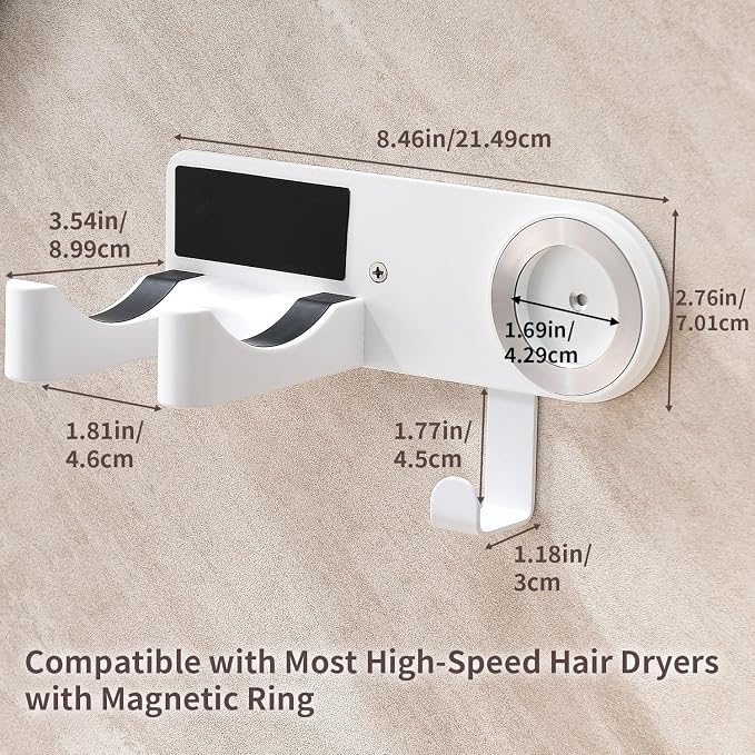 Hair Dryer Holder Wall Mounted, Hair Dryer Organizer Self Adhesive Compatible - Image 6