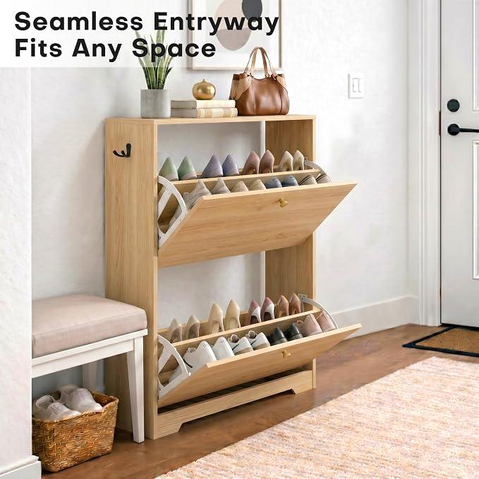 Nicetree Shoe Cabinet with 2 Flip Drawers, Narrow Shoe Organizer Cabinet - Image 4