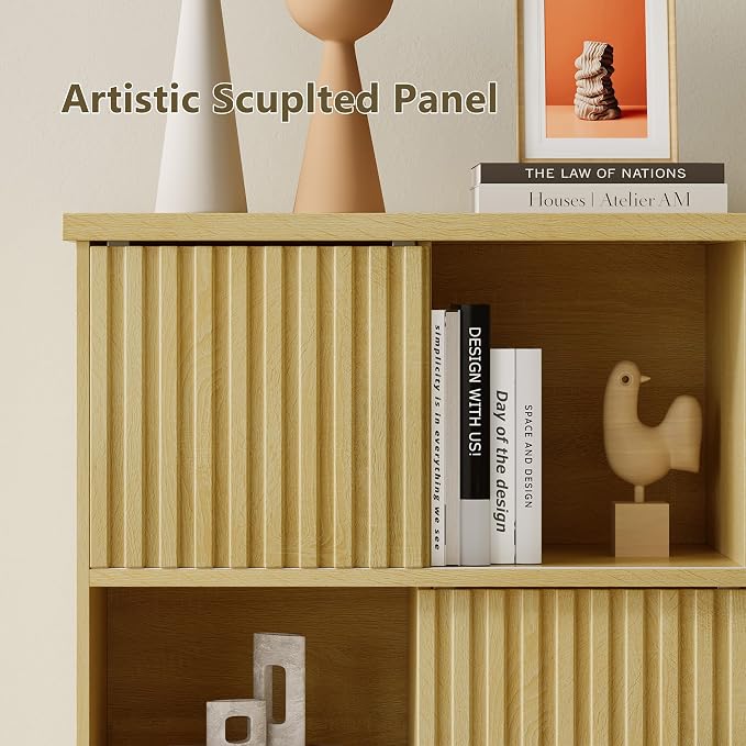 iPormis 12 Cube Bookcase with 6 Fluted Sliding Doors, 3 Tier Wooden Bookshelf - Image 6