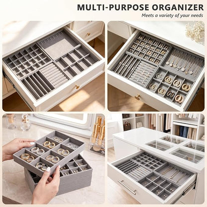 Jewelry Organizer for Drawer, Velvet Jewelry Drawer Organizer Inserts, 4-Layer - Image 6