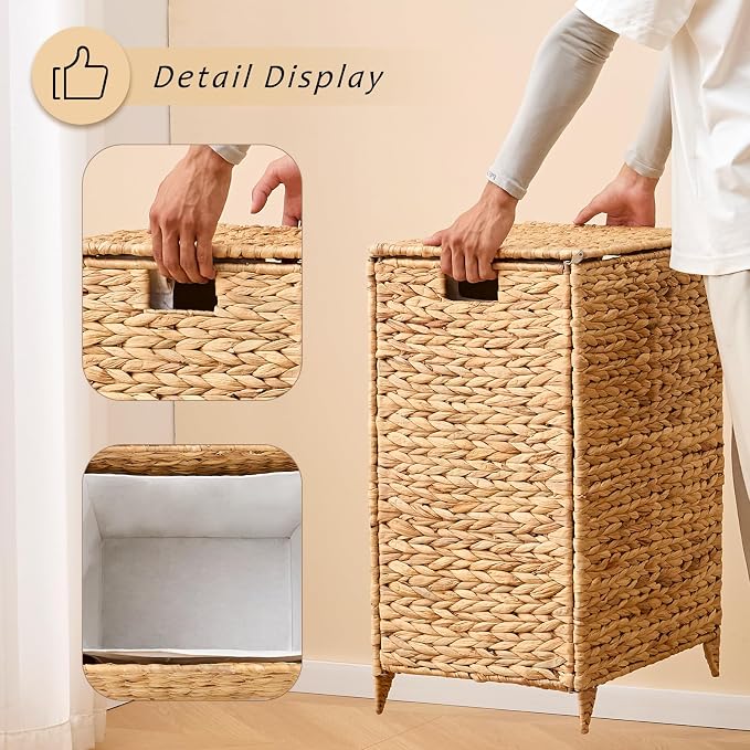 Large Laundry Hamper with Lid, Handwoven Hyacinth Rattan Clothes Hamper with - Image 5