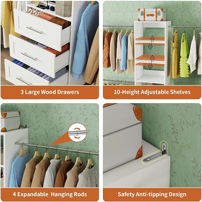 Fastgo Closet System with Drawers, 5-9FT Closet Organizer System with 4 - Image 4