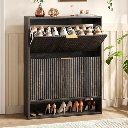 Hootata 31.5''W Black Shoe Storage Cabinet by Hootata