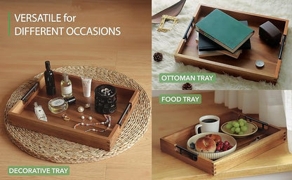 Joy&Grace Ottoman Tray for Living Room, Large Acacia Wooden Serving Tray - Image 5
