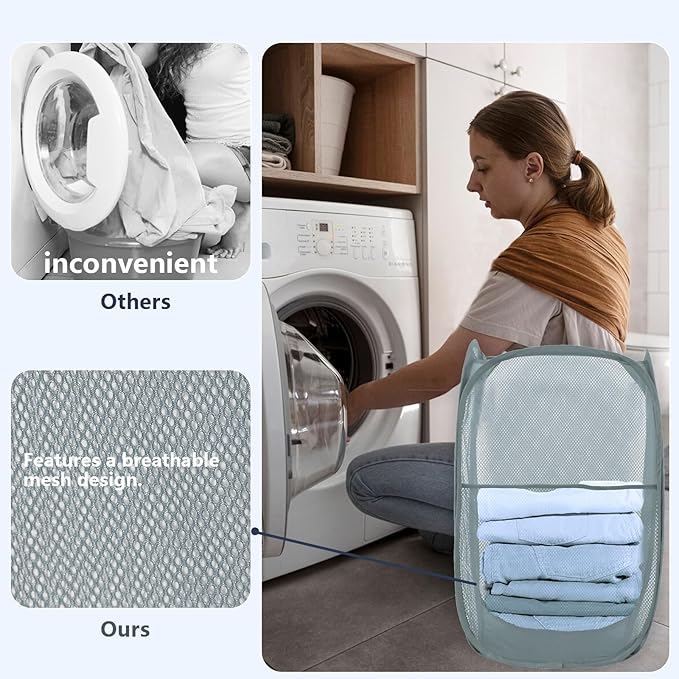 Pop Up Laundry Hamper, Mesh Laundry Basket Collapsible, Foldable Hamper - Image 5
