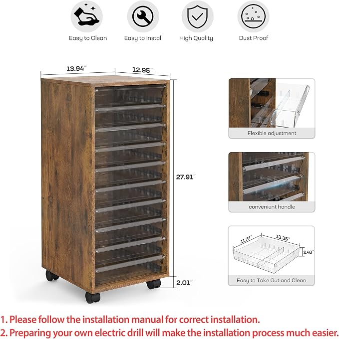WOPITUES Storage Drawer Cart, Mobile Storage Cabinet, Makeup Storage - Image 3