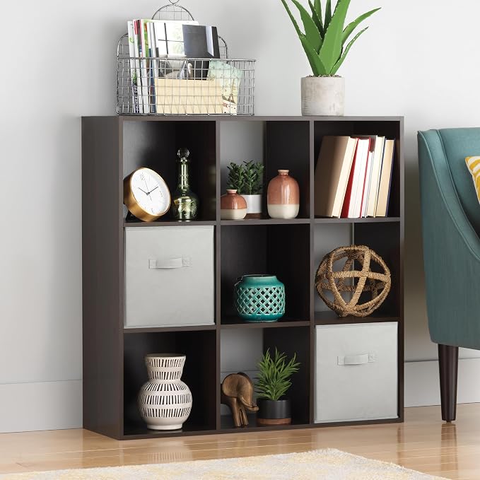 Whitmor 9 Cube Storage Organizer, 3 Tier Stackable MDF Wood Bookcase, Open by Whitmor