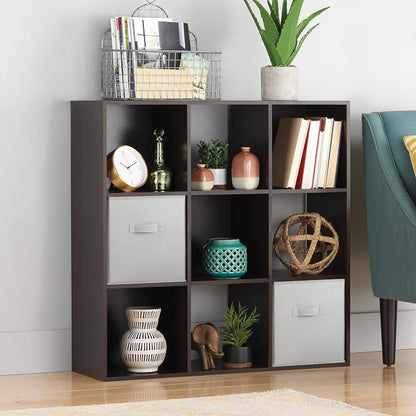 Whitmor 9 Cube Storage Organizer, 3 Tier Stackable MDF Wood Bookcase, Open by Whitmor