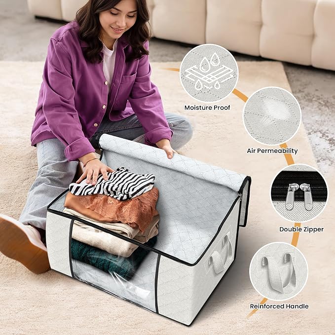 Fab totes 10 Pack Clothes Storage, Foldable Thick Fabric Blanket Storage Bags - Image 4