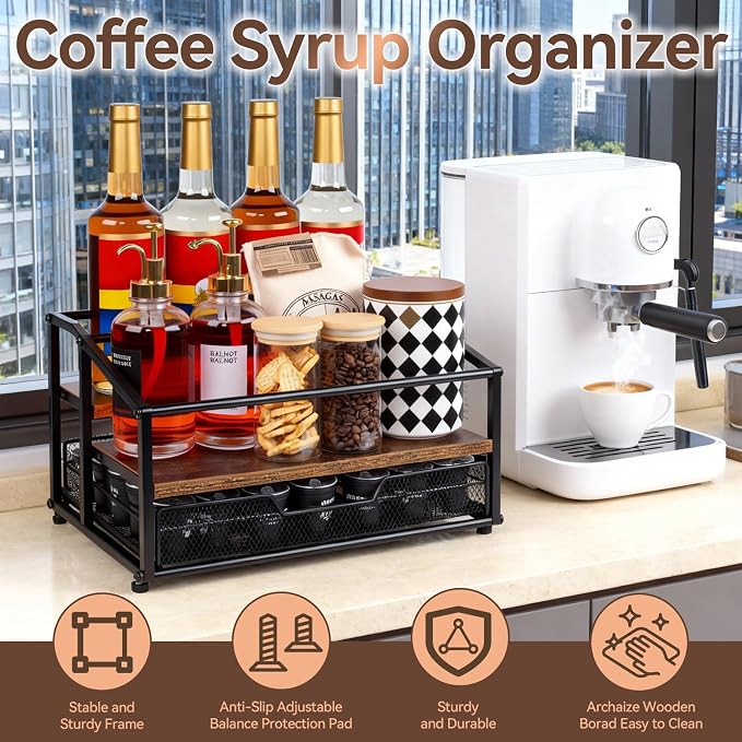 Coffee Syrup Rack Organizer, 3-Tier 8 Bottle Syrup Rack - Image 9