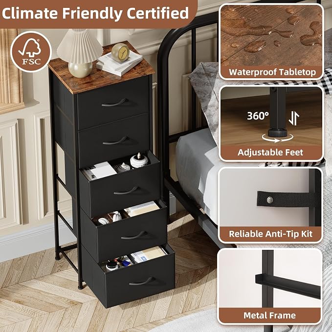 Somdot Tall Dresser for Bedroom, 5 Drawer Storage Cabinet, Chest of Drawers | - Image 6