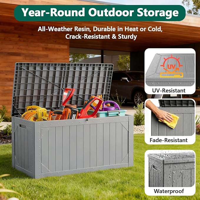 Outdoor Storage Box, 100 Gallon Deck Box Outdoor Storage Bench Outside - Image 3