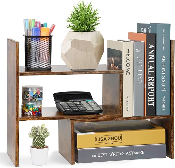 Sorfity Expandable Wood Desktop Bookshelf Desktop Organizer Office Storage Rack by Sorfity