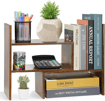 Sorfity Expandable Wood Desktop Bookshelf Desktop Organizer Office Storage Rack by Sorfity