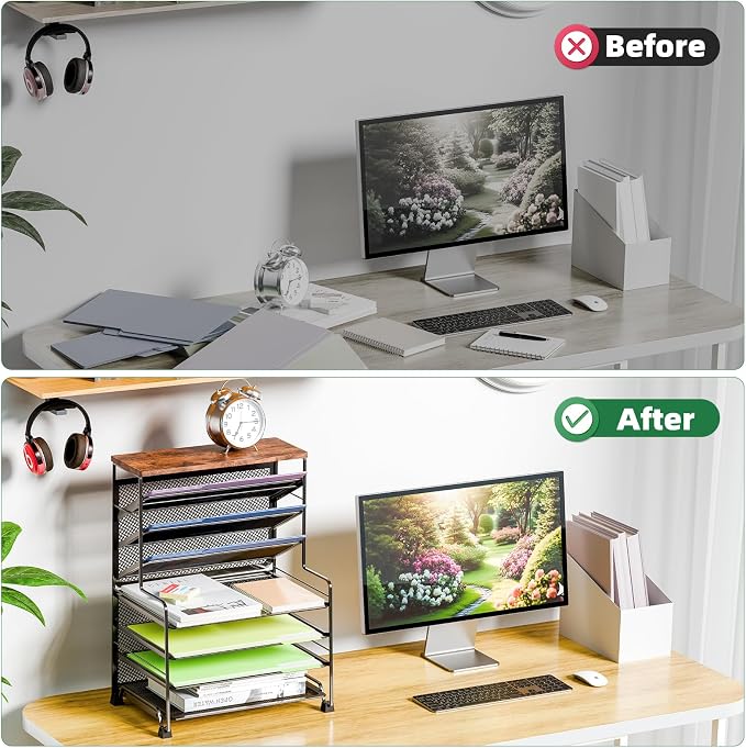 Simple Trending 7 Tier Desk File Organizer, 2 Pack Letter Tray Paper Organizer - Image 7