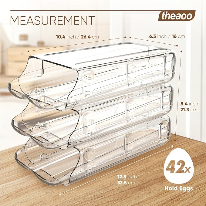 theaoo Egg Holder for Fridge, Automatic Rolling Egg Container for Refrigerator - Image 3
