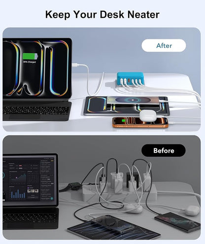 Fast Charger Block, GaN 6 Port USB C Charging Station Hub Cube, 100W Multiport - Image 6